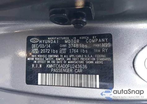 2015 Hyundai Veloster z USA, uszkodzony, nr VIN KMHTC6AD0FU243636